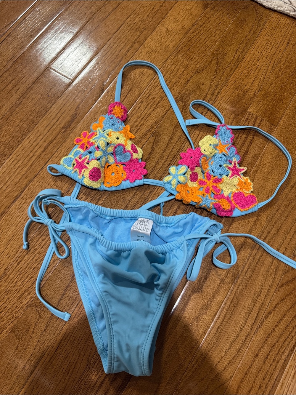 wild fable Light Blue Bikini with Multicolor Floral Appliqués